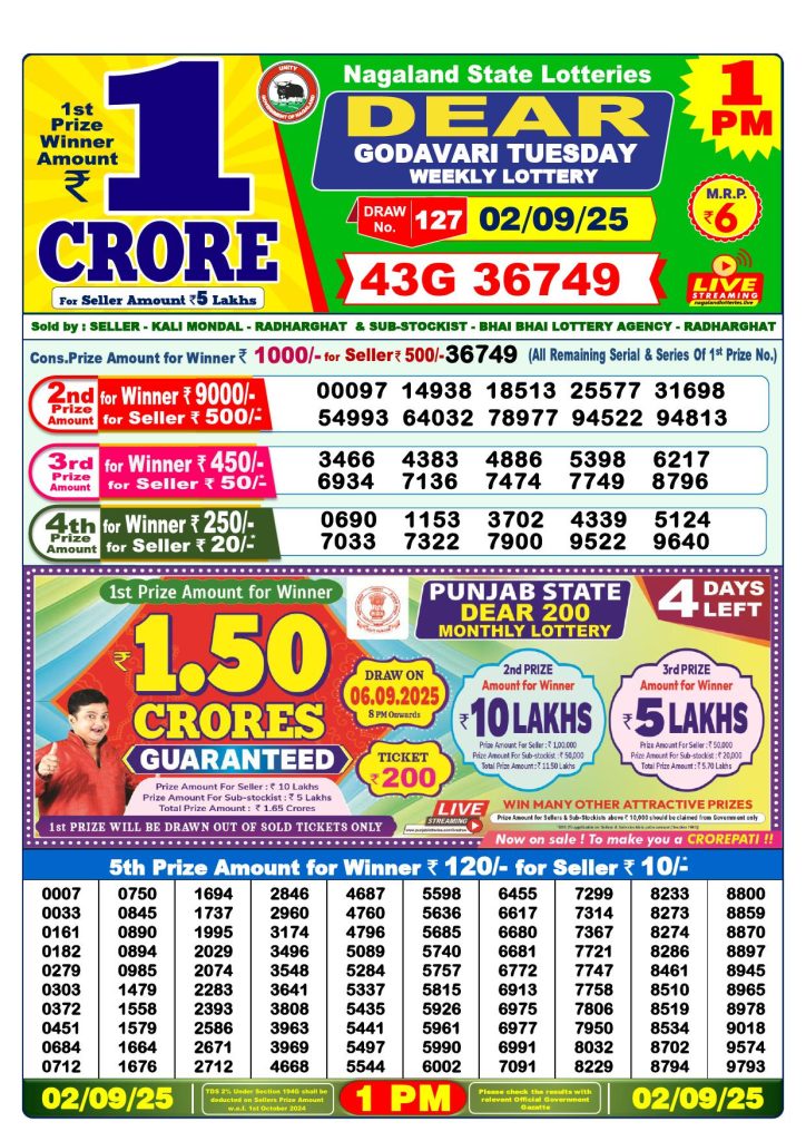 Dear Lottery Result Today 1 PM 2-9-2025